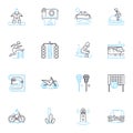 Action-packed journey linear icons set. Thrilling, Adventure, Journey, Exciting, Action, Intense, Fast-paced line vector