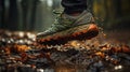 Dynamic Trail Running in Autumn Forest. Generative Ai