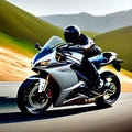 An action-packed scene of a sports bike through a winding mountain road Royalty Free Stock Photo