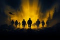 In action packed scenes, Shadowed Heroes portray army soldier silhouettes