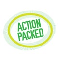 ACTION PACKED stamp on white