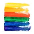 Action painting. Abstract Hand-painted rainbow art background. Multicolored paint strokes and brush