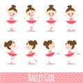 8 action pink cute girl ballet cartoon vector design