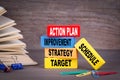 Action Plan concept. Colored wooden blocks on the table Royalty Free Stock Photo