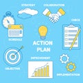 Action plan illustration. Line design strategy, collaboration, i