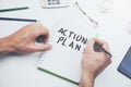 Action plan text on notepad Royalty Free Stock Photo