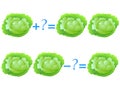 Action relationship of addition and subtraction, examples with cabbage. Educational games for children.