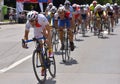 Action scene during the race, with cyclists competing for Road Grand Prix event, a high-speed circuit race in Ploiesti-Romania Royalty Free Stock Photo