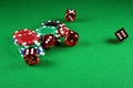 An Action shot of 5 dice thrown onto the table Royalty Free Stock Photo