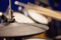 Drummer practicing drums with rubber cymbals