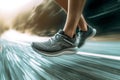 action shot of feet and running shoes midstride Royalty Free Stock Photo