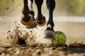 action shot of horse hooves and ball during a fastpaced game Royalty Free Stock Photo