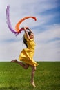 Young woman jumping for joy on a wheat field Royalty Free Stock Photo