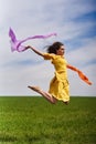 Young woman jumping for joy on a wheat field Royalty Free Stock Photo