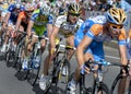 Action from the Tour Down Under as cyclists race along Rundle Street in Adelaide in South Australia. Royalty Free Stock Photo