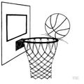 Action vector illustration of basket ball missing the point. Backboard, hoop, ring, net, kit. Hand drawn sketch. Black