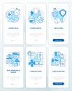 Actions outside and at home blue onboarding mobile app screen set