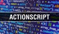 ActionScript concept with Random Parts of Program Code. ActionScript with Programming code abstract technology background of Royalty Free Stock Photo