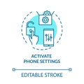 Activate phone settings turquoise concept icon. Customize mobile menu. Update smartphone interface. Roaming idea thin