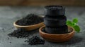 Activated charcoal composition emphasizing natural wellness and detoxification potential Royalty Free Stock Photo