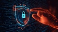 Activating Cyber Security Shield with Digital Touch on Virtual Interface Royalty Free Stock Photo