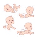 Set with smiling little baby boy or girl in diaper