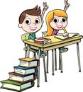Active Boy and girl in school bench Royalty Free Stock Photo
