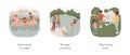 Active camping isolated cartoon vector illustration set.