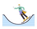 Active caucasian man riding on skateboard flat line color vector character