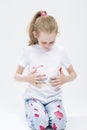 Active Caucasian Young Girl With Messy Colorful Palms