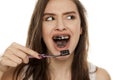 Active charcoal tooth paste Royalty Free Stock Photo