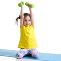 Active child exercising isolated on white