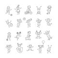 Active children play, run and jump. Happy cute doodle kids. A set of isolated characters. Vector illustration i Royalty Free Stock Photo