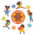 Active children playing sports sticker set