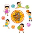 Active children playing sports sticker set