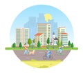 Active citizens - modern vector illustration in a round frame