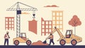 Active construction site with cranes and diggers, urban growth. vector design Generative AI Royalty Free Stock Photo