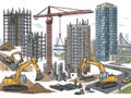 Active construction site with heavy machinery Royalty Free Stock Photo