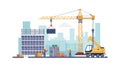 Active Construction Site with Workers and Crane, vector design Generative AI Royalty Free Stock Photo