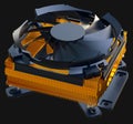 Active CPU cooler with the finned heat-sink and the fan. 3d rendering