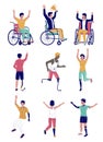 Active disabled people, vector flat isolated illustration Royalty Free Stock Photo