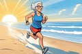 active elderly ladies doing sports on natural background, active lifestyle, healthy ageing