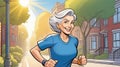 active elderly ladies doing sports on natural background, active lifestyle, healthy ageing