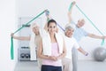 Active elderly people stretching