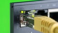 Active Ethernet Port with Blinking LED Lights on a Network Switch Royalty Free Stock Photo