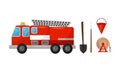 Active Fire Protection Devices with Rolled Firehose and Fire Bucket Vector Set