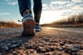 Active footsteps, Close-up of runner\'s feet on road, morning workout