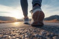 Active footsteps, Close-up of runner\'s feet on road, morning workout