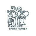 Active happy family in sport gym line icon, vector. Active happy family in sport gym outline sign, concept symbol, flat Royalty Free Stock Photo