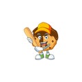 An active healthy chocolate chips with cream mascot design style playing baseball